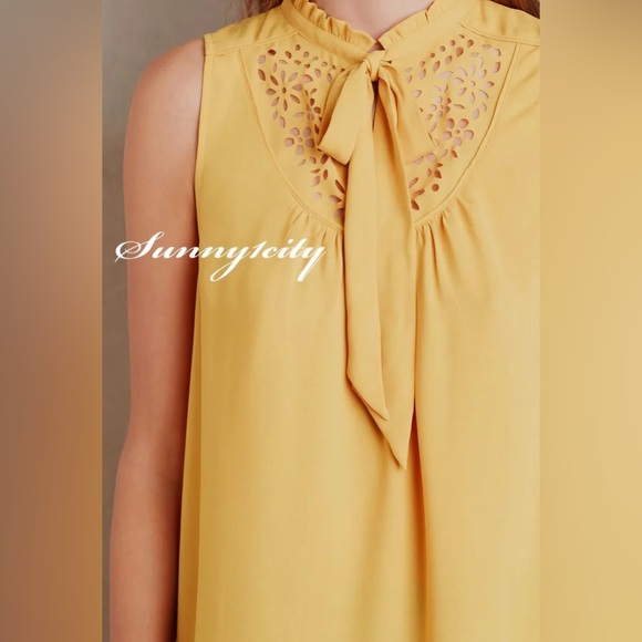 MAEVE by Anthropologie woman’s mustard sleeveless ruffle collar blouse - Picture 1 of 8